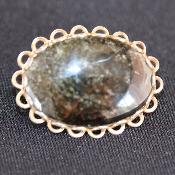 Vintage Cabochon Brooch w/ Metal Frame - Picture 2 of 6